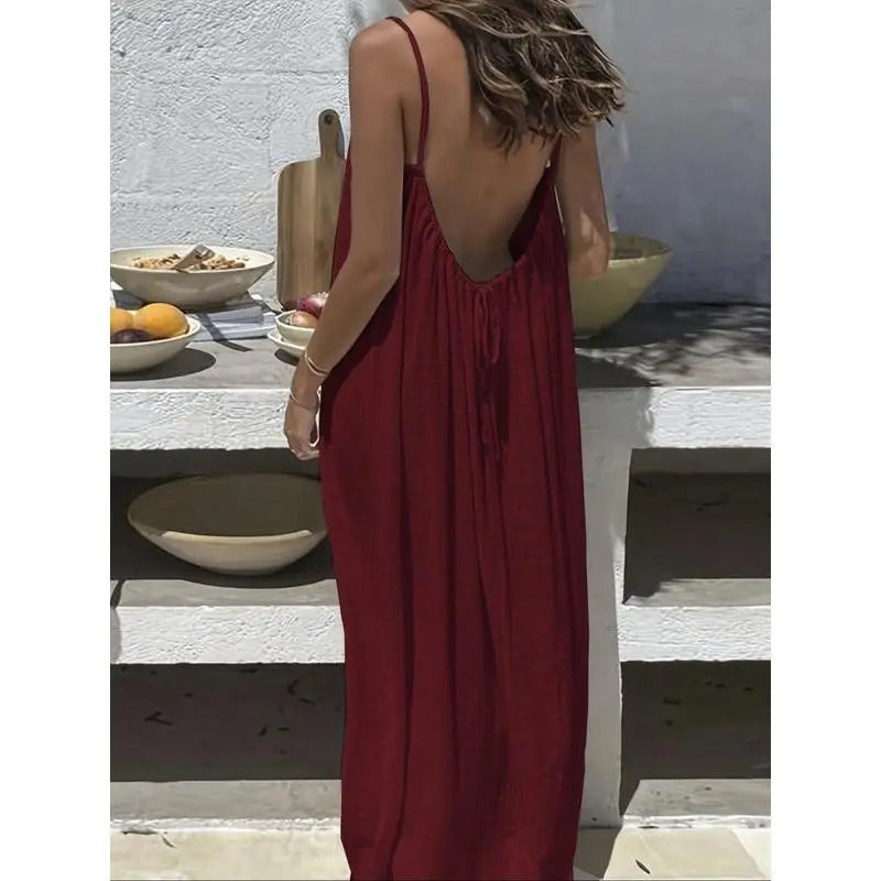 ✨Women's Solid Color Cami Lounge Dress, Elegant Sleeveless Long Dress for Summer, Ladies Sleepwear for Indoor Wear