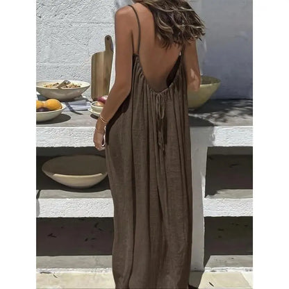 ✨Women's Solid Color Cami Lounge Dress, Elegant Sleeveless Long Dress for Summer, Ladies Sleepwear for Indoor Wear
