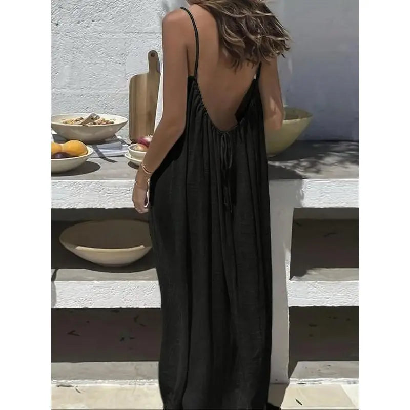 ✨Women's Solid Color Cami Lounge Dress, Elegant Sleeveless Long Dress for Summer, Ladies Sleepwear for Indoor Wear