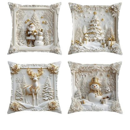 🎄 New 4-piece Christmas pillowcase set – Santa, snowman, Christmas tree & reindeer motifs for your living room decoration