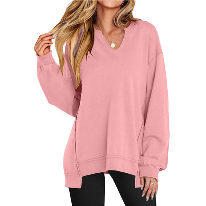 🎅 LAST DAY SALE 49% OFF🎄Womens Oversized Sweatshirt V Neck Long Sleeve Tunic Lightweight Pullover 2025 Winter Casual Tops
