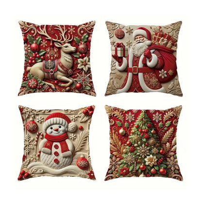 🎄 New 4-piece Christmas pillowcase set – Santa, snowman, Christmas tree & reindeer motifs for your living room decoration