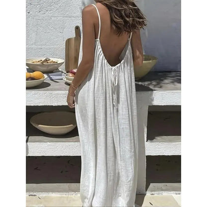 ✨Women's Solid Color Cami Lounge Dress, Elegant Sleeveless Long Dress for Summer, Ladies Sleepwear for Indoor Wear
