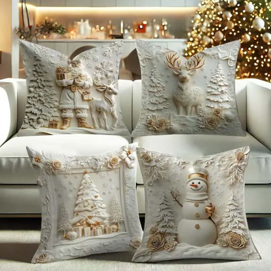🎄 New 4-piece Christmas pillowcase set – Santa, snowman, Christmas tree & reindeer motifs for your living room decoration